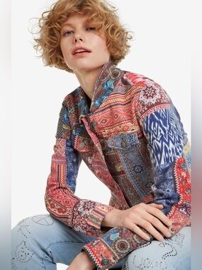 DESIGUAL KIONA COTTON JACKET Size 46 XXL Bohemian Patchwork Streetwear 70s Boho